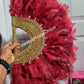 Hand made feather hand fan wine/gold for  Nigeria traditional events/weddings front/back same design. Medium size fluffy feather fan Nigerian Bridal-accessories design. Nigerian celebrant accessories