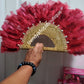 Hand made feather hand fan wine/gold for  Nigeria traditional events/weddings front/back same design. Medium size fluffy feather fan Nigerian Bridal-accessories design. Nigerian celebrant accessories