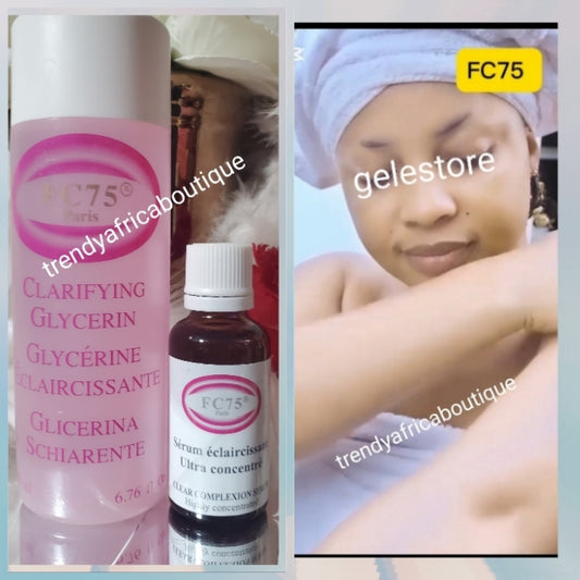 2pcs combo BANGA!! FC75 Paris WHITENING Clean complexion serum & Glycerine. smooth, silky, hydrating. FC75 PARIS Clarifying glycerin 200ml x 1