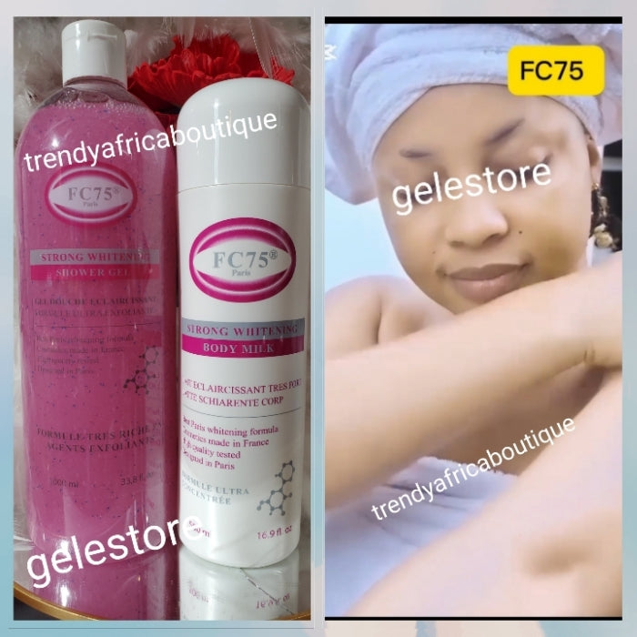 2pcs. Banga: FC75 Paris strong whitening body milk 500ml  & shower gel 1000ml