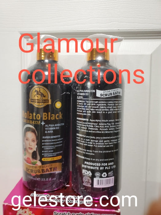 Anorher Banga: Molato Black scrub bath with vitamin B3, AHA & ALBUTIN. 1000ML X 1. Epitome of Beauty shower gel