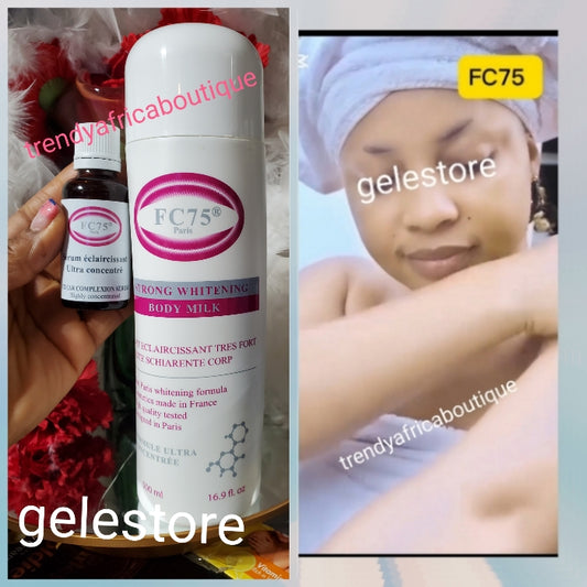 2pcs. Another BANGA! FC75 Paris 🔥👌👌👌 enforced WHITENING FRENCH formular smooth, silky, hydrating. CLEAN KNUCKLES, NO STRETCH MARKS!   HYDROQUINOUN FREE.  Top class whitening body LOTION (milk) & serum. Let your skin do the talking!!!