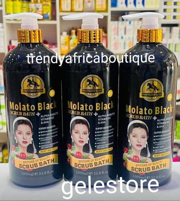 Anorher Banga: Molato Black scrub bath with vitamin B3, AHA & ALBUTIN. 1000ML X 1. Epitome of Beauty shower gel