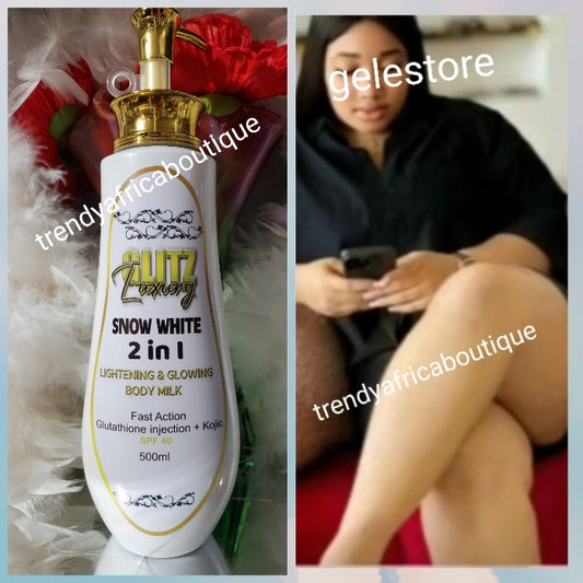 Newly improved super Luxery: Glitzluxury SNOW WHITE  2n1 anti-aging formula. Skin Repair,  Super lightening & glowing body lotion (milk) With glutathion, kojic & more. SPF 40 500mlx. Super lightening + glowing👌