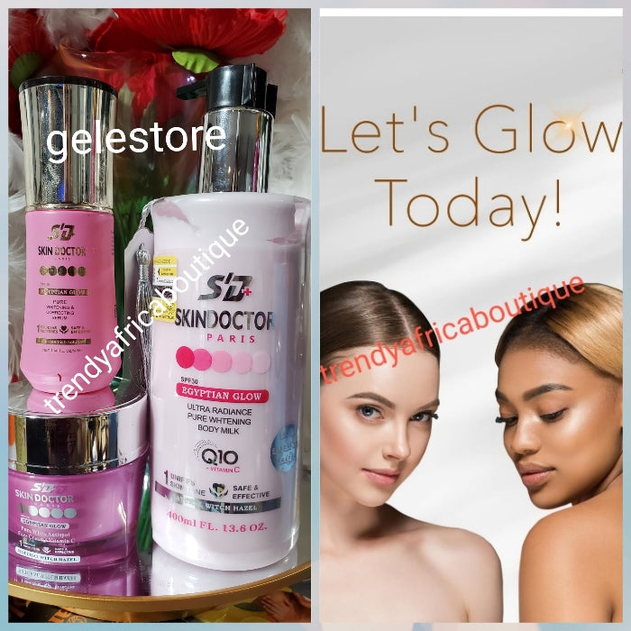 3pcs. Set. Skin Doctor Egyptian Glow ULtra radiamce body lotion, whitening corrector serum & anti spot face cream with vit. C spf30.👌