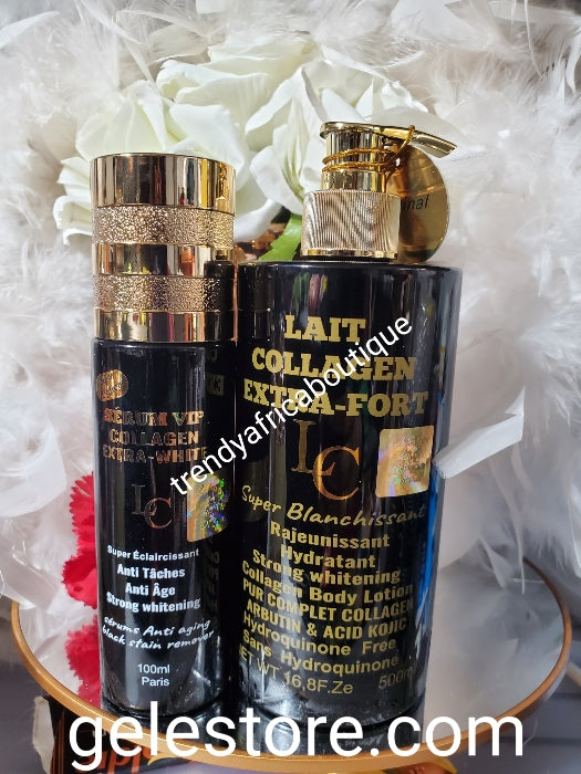 4pcs set: 🔥 Lait collagen Extra fort super Blanchissant strong whiitening body lotion, Serum, face cream & soap. For a Stainless mikllky undertone👌🔥