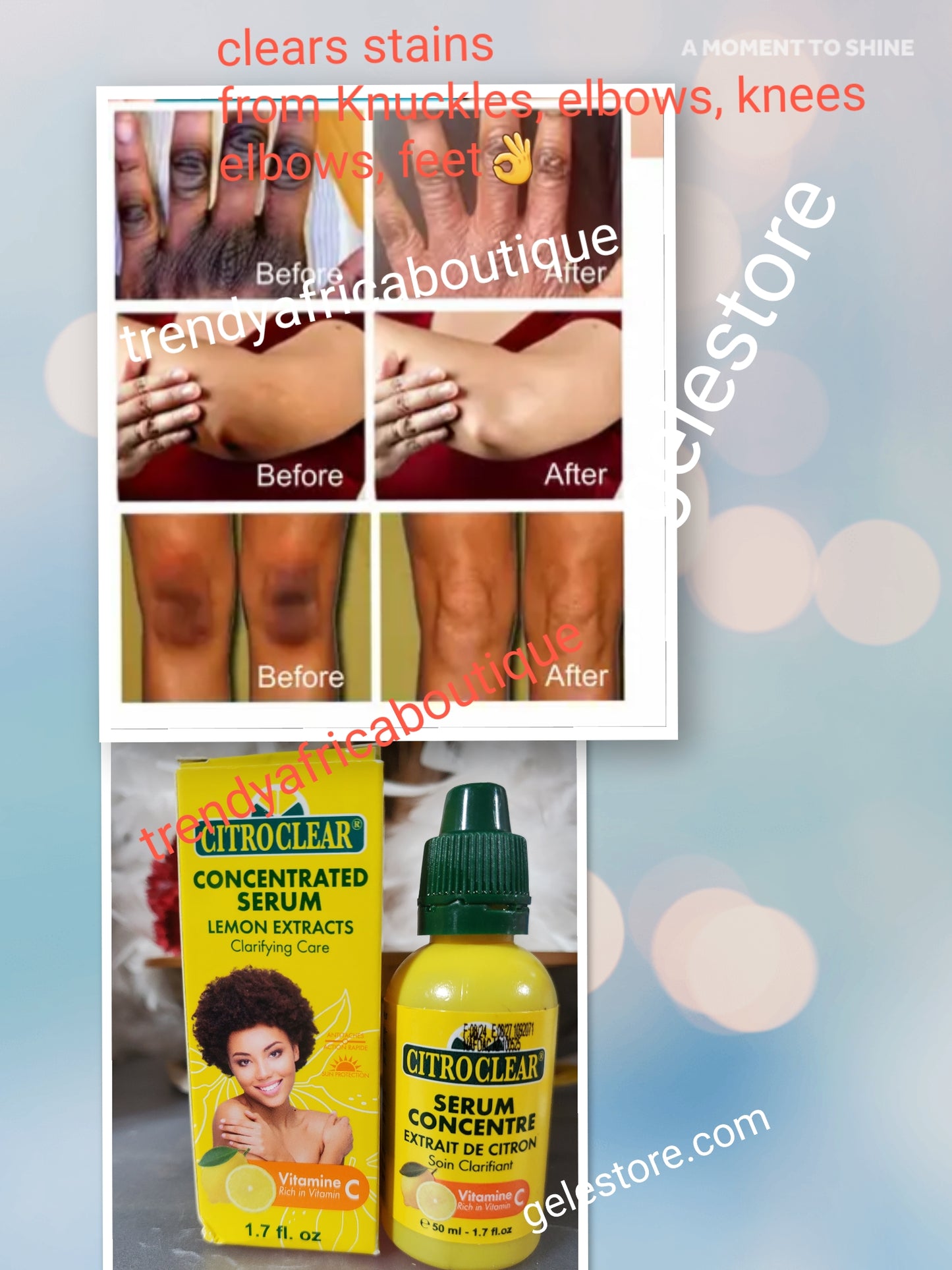 X 1 bottle Citro clear concentrated serum with lemon extracts. Anti dark sports and discolorations Add to lotion, oil or body cream x 1