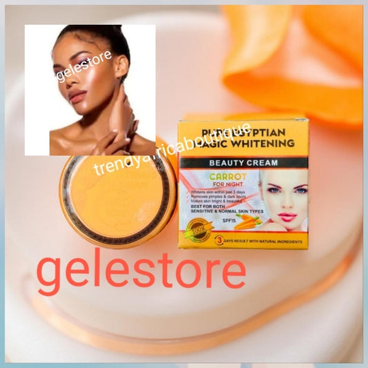Pure egyptian magic whitening beauty face cream. Formulated with carrot extracts for night time only.  3 days action anti spots, pimples and sun burns. 20g