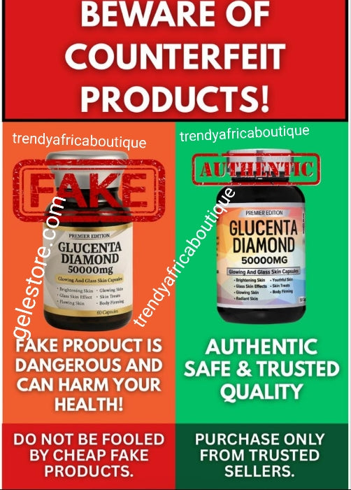 New packaging: EDITION GLUCENTA DIAMOND  supplements. Brightening & GLOWING skin AND glass skin cap. in 10days. 50 cap. bottle .