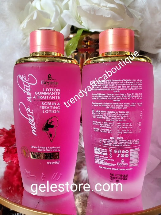 Melie White exfoliating & treatment face lotion (cleanser) rapid eraser of tough stains & spots, 100ml bottle. Deep face and neck cleanser