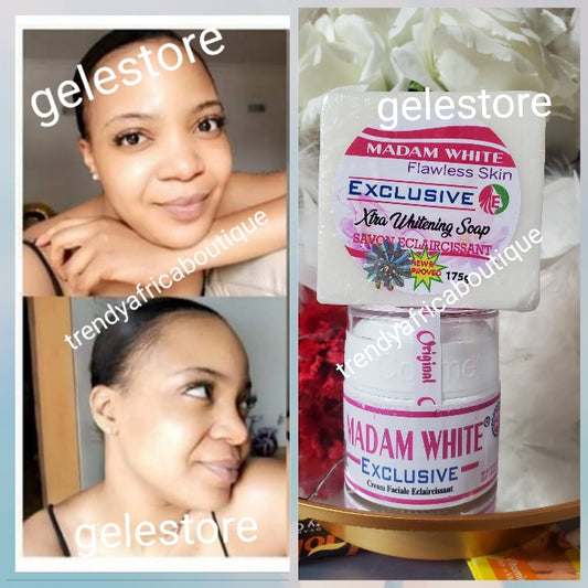 2pcs Evob Madam white flawless skin Exclusive xtra whitening face cream and soap. Anti pimples and acne treatment for all skin types
