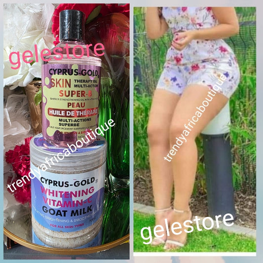 2pcs. Cyprus-Gold whitening vitamin C Goat milk exfoliating scrub & skin therapy oil multi action with vitamin B3 face & body oil