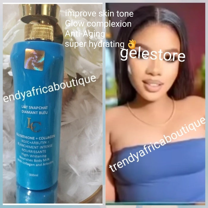AUTHENTIC: Lait Snapchat diamant blue body  lotion 500mlx1 . Achieve uniform stainless and natural whitening skin glow with modern whitening natural ingredients.  Glutathion + collagen.  100% satisfaction