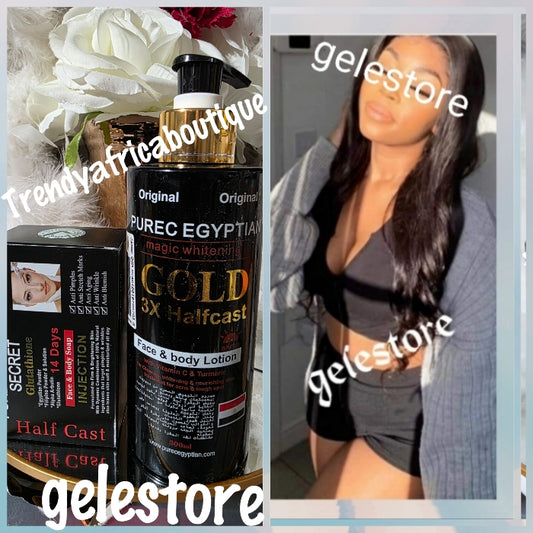 NEW ORIGINAL Purec Egyptian magic Whitening HALFCAST face & body lotion & purec exfoliating whitening soap set