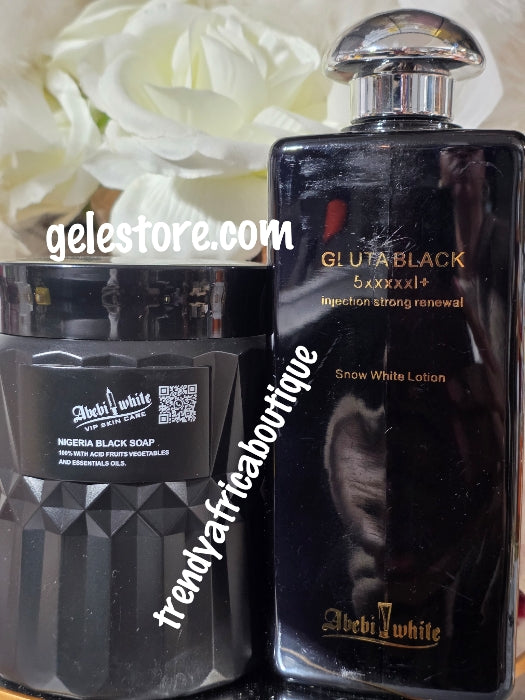 2pcs. Latest Abebi white Gluta Black 5xxxxx + Snow white face and body lotion 500ml, & Abebi Nigeria Organic Whitening BLACK SOAP 10x power big 800g 💯Satisfaction