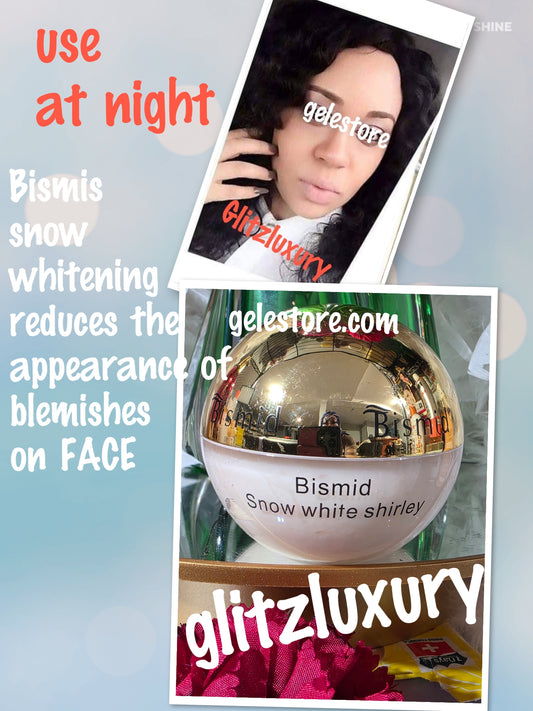 New packaging: Bismid Snow white shirley, snow whitening cream. Reduces Appearance of blemishes on the face 60x1. Price is for one. Apply only at night.