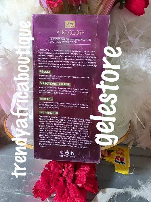 A.M Glow body milk. Intense toning beauty milk. Whitening  moisturizing body lotion 300ml x 1