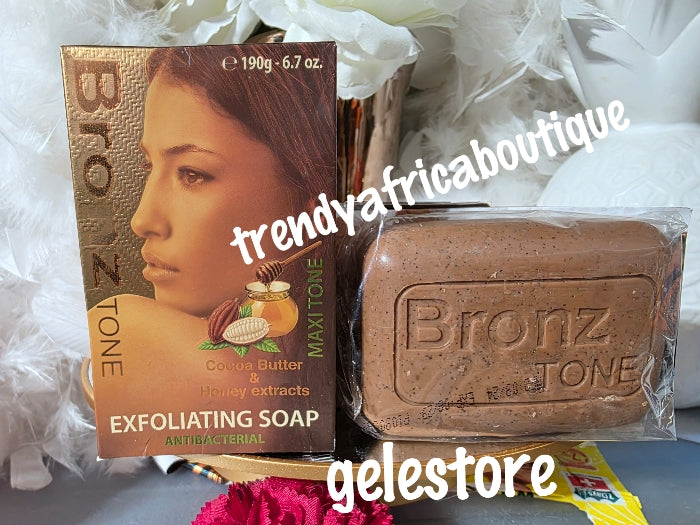 Bronze tone Maxitone exfoliating  soap made with honey and coco butter 190g x 1. Price is for one  soap.