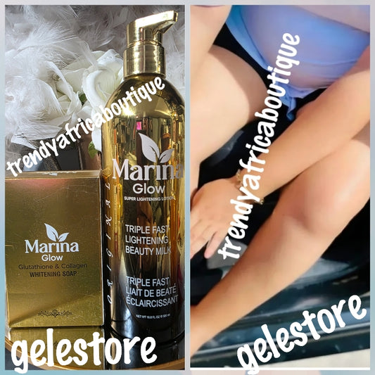 2pcs set: Another Banga! Marina Glow super lightening body lotion  (beauty milk) and soap. Triple fast action for healthy looking skin. 👌skin glowing body lotion