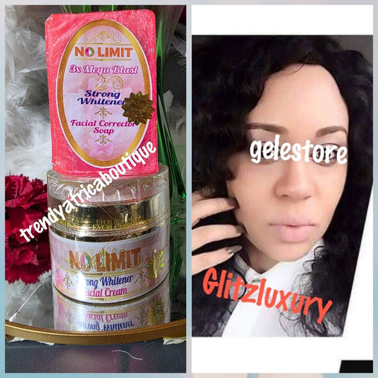 2pcs: NO LIMIT strong facial whitening face cream new jar 75gx 1 + No Limit 3x mega blast facial corrector set.. Soften and moisturize. 100% response on darks spots, pimples and acne. 7 days Action
