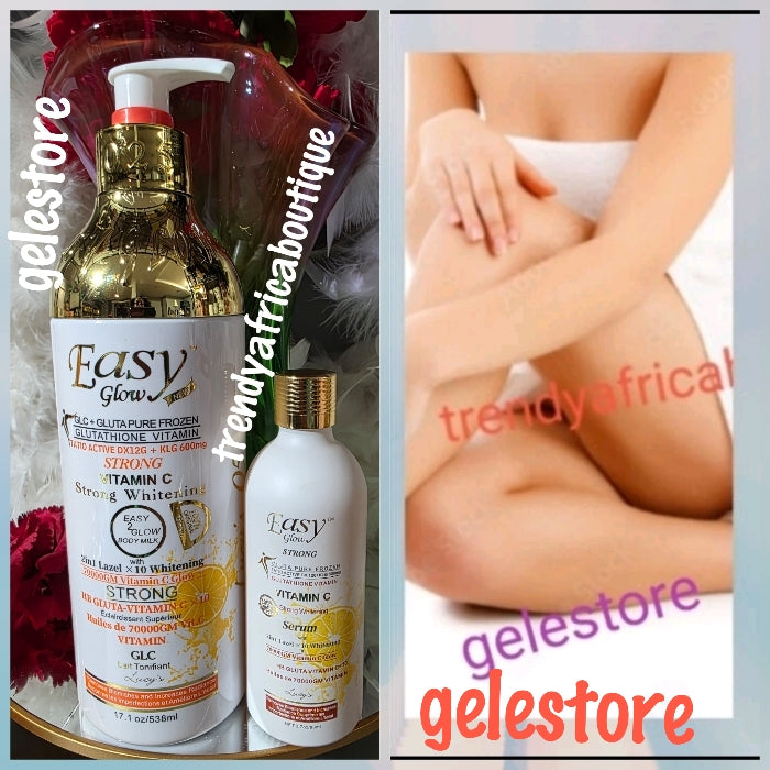 Another banga! 2pcs set of  Easy glow strong whitening body lotion & serum. 10x whitening with glutathione & vit. C. Removes blemishes & radiance. 💯 AUTHENTIC.