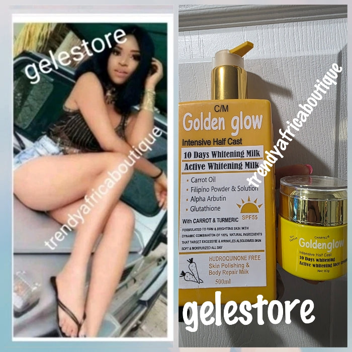 2pcs. Face cream & full bottle Body lotion: Golden Glow Intensive Halfcast whitening body lotion 500ml & face cream 50g jar. Super effective