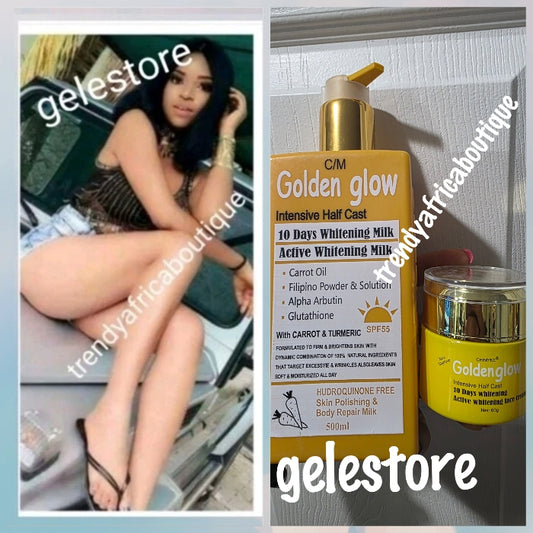2pcs. Face cream & full bottle Body lotion: Golden Glow Intensive Halfcast whitening body lotion 500ml & face cream 50g jar. Super effective