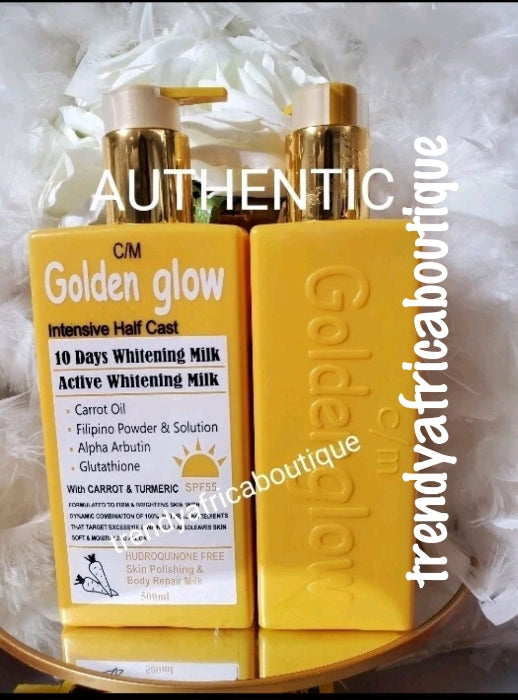 2pcs. Face cream & full bottle Body lotion: Golden Glow Intensive Halfcast whitening body lotion 500ml & face cream 50g jar. Super effective