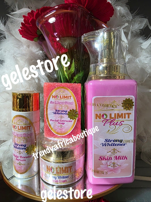 4pc. Combo NO LIMIT Plus  body lotion and NO LIMIT strong facial whitening face cream, soap & Serum. Soften and moisturize. 100% response on darks spots, pimples and acne. 7 days Action