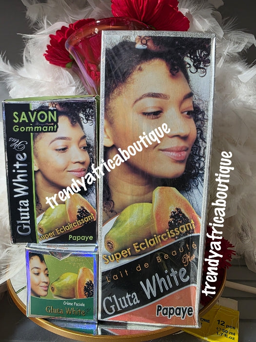 3pcs set: Gluta White lait de beauty papaya whitening set: body milk, soap, & face cream glutathion& Collagen