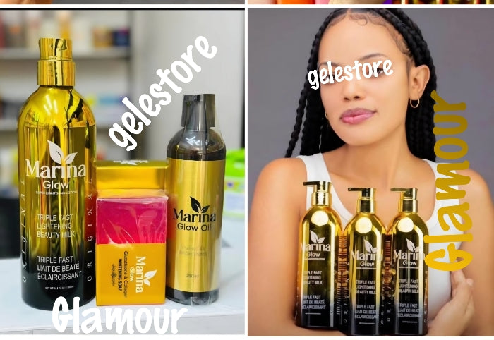 3pcs. Another Banga! Marina Glow super lightening body lotion (beauty milk) soap, body glowing oil, Triple fast action for healthy & glowing looking skin.👌