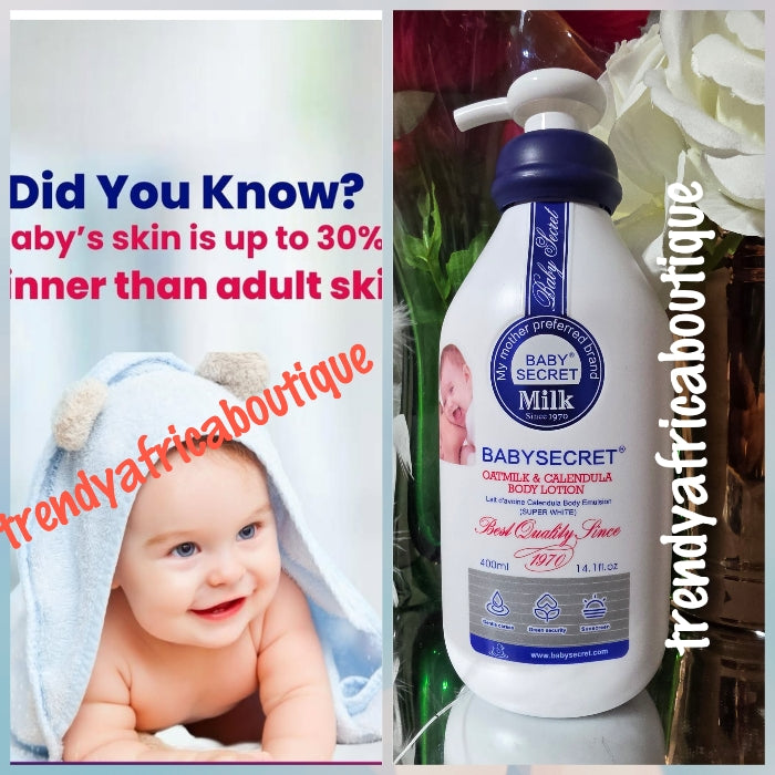 X 1 bottle Baby secret Oatmilk & calendula body lotion from 0-month & up.  Protects baby skin from Birth. 💯 Satisfaction baby secret milk. 400ml x 1