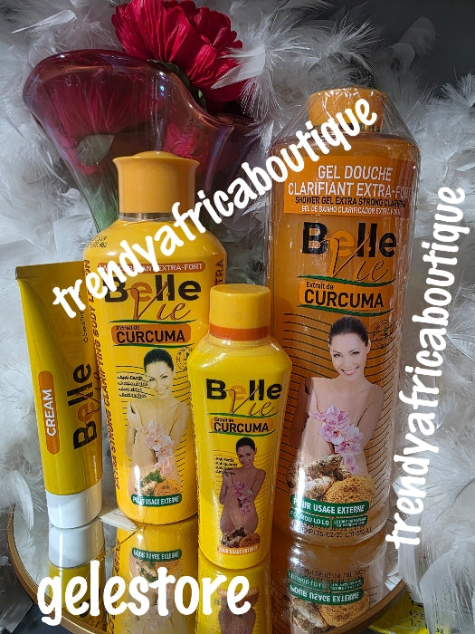 New products ALERT: Belle vie RICH Turmeric lightening set: 4pcs. Body lotion, serum,cream, & shower gel. Anti dark spots, anti dark knuckles 💯👌
