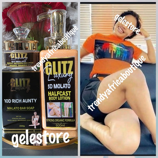 4pcs. 🔥 Glitzluxury newly enhanced 10D Rich aunties molato half-cast body lotion, organic whitening bar soap & face cream &👌💯🔥