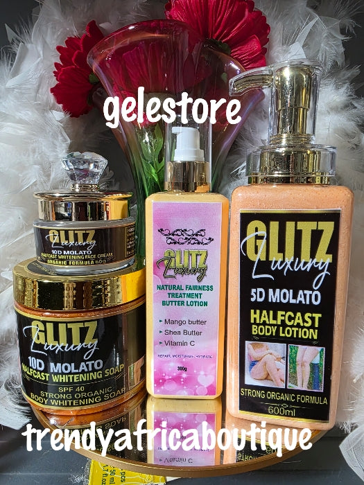 White & Treatment set 4pcs. 🔥 Glitzluxury newly enhanced 10D Rich aunties molato half-cast body lotion, 400g rich aunty molato soap, face cream & Glitzluxury NATURAL FAIRNESS TREATMENT BUTTER LOTION👌💯🔥