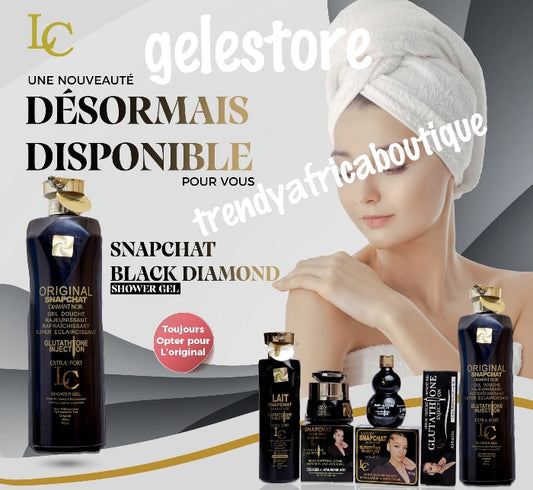 6pcs. Exclusive ORIGINAL Lait SNAPCHAT Diamant Noir (Black) shower gel, body milk, tube cream, Serum, bar soap & face cream Beauty without filter👌
