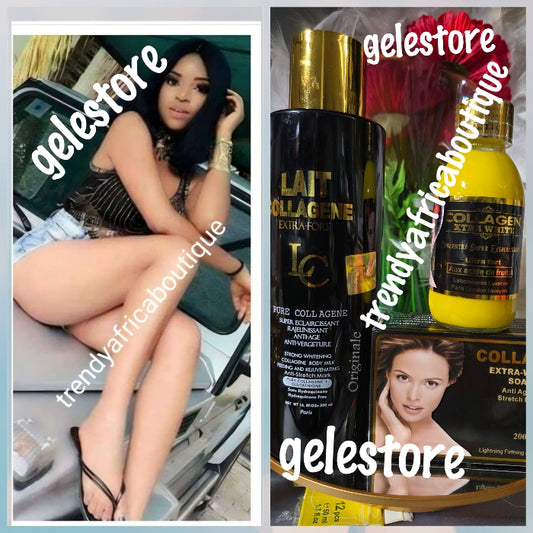 3pcs. Banga: Collagen EXTRAFORT Pure collagen anti-aging, anti stretch marks whitening body milk, Soap and serum with 💯 collagen