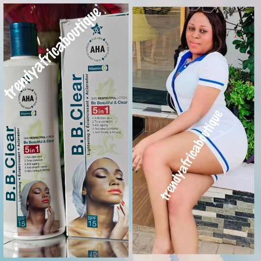 B.B. Clear lightening body lotion 5 in 1  anti-aging, anti stretch marks, witj spf 15. 300ml x 1 bottle sale. 💯 AUTHENTIC. Be Beautiful & clear