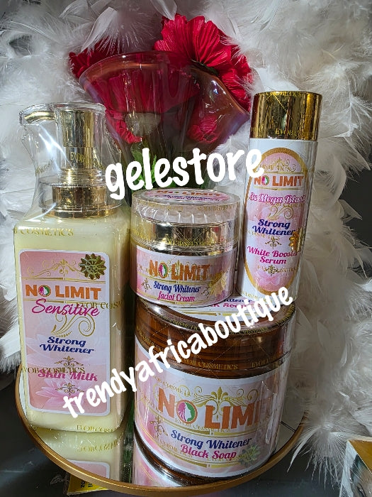 4pc combo: NO LIMIT body lotion for sensitive skin, strong face cream, whitening black soap and serum. 100% response on darks spots, pimples and acne. 7 days Action.