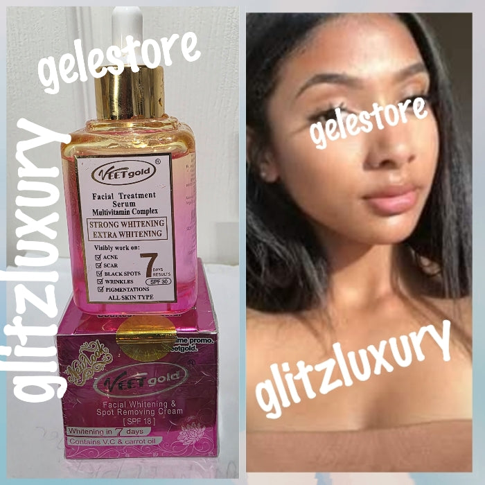 2pcs Original VEETGOld facial treatments serum/oil with multivitamins complex spf30. 60ml  & veetgold anti spot face cream