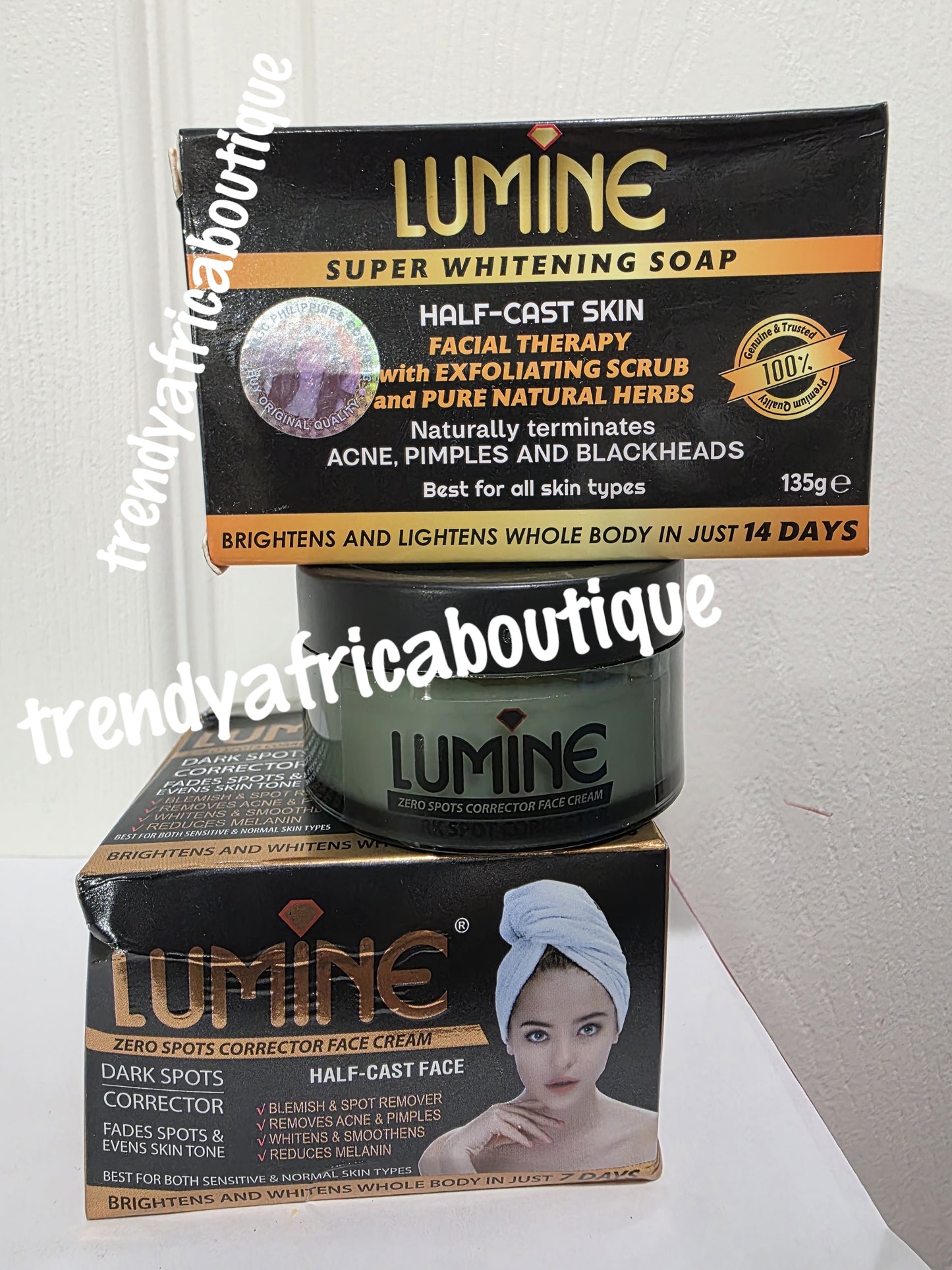 2pcs. Lumine half-cast face & body dark spots corrector half cast face cream and soap. Super brightening of dark areas