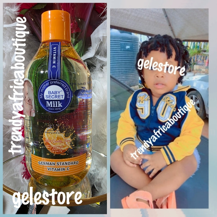 Baby secret vitamin C moisturizing & brightening baby oil. from 0-month & up to 15yrs of age.  Super nourishing 💯 Satisfaction baby secret milk. 400ml x 1