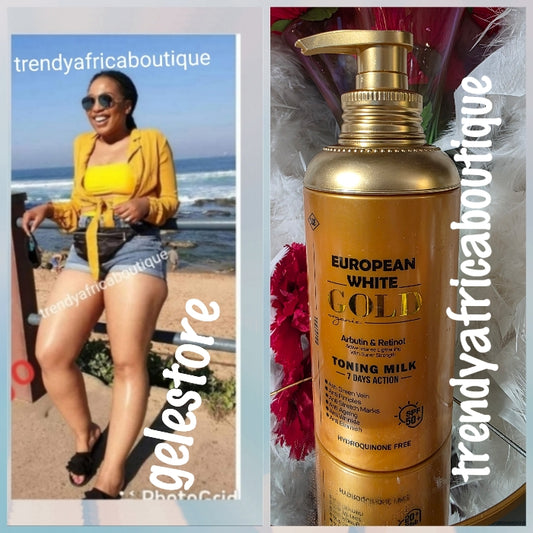 Another Bangar!! European White GOLD ORGANIC. Albutin & retinol toning milk. 💯 body lotion body. 7 Days action Body. 500ml x 1. Spf 50
