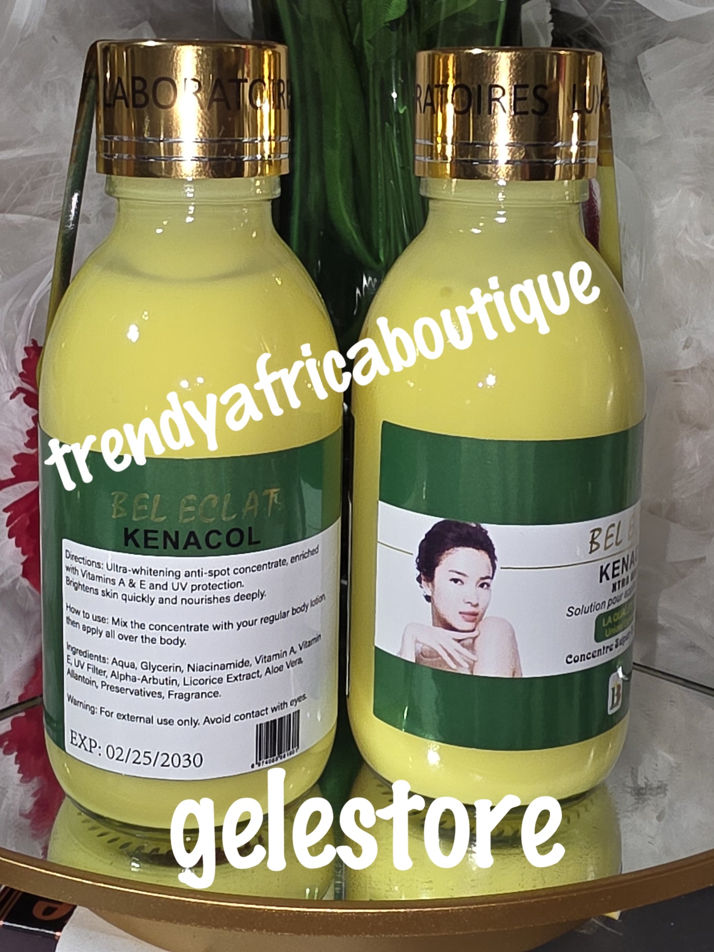 Original Purec Ägyptische Karottenlotion 300 ml + Bel Eclat Kenacol Xtra White-Konzentrat, Aufhellungs- und Reparaturlösung Super Eclaircissant, Anti-Flecken-Mischung in Körperlotion