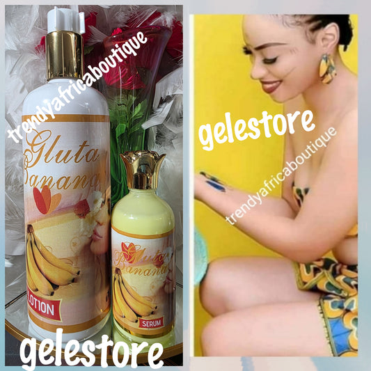 ORIGINAL GLUTA Banana body lotion 500ml and serum set, skin whitening and glowing serum/oil with AHA & vitamins 100ml x1. Gives you that yellow undertone