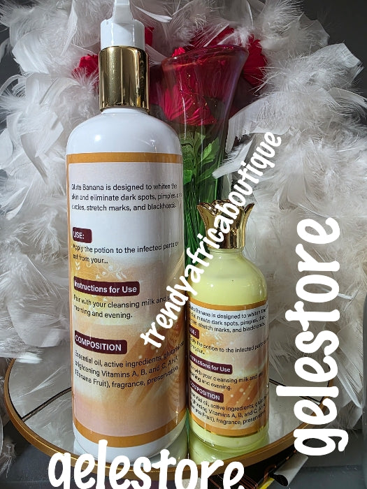 ORIGINAL GLUTA Banana body lotion 500ml and serum set, skin whitening and glowing serum/oil with AHA & vitamins 100ml x1. Gives you that yellow undertone