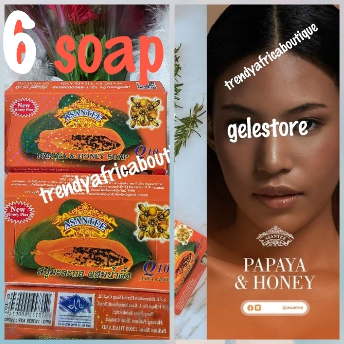 6pcs Asantee thailand herbal lightening soap. papaya & Honey bar soaps. Q10. AHA & ARBUTIN 6 bar soap sale. Price is for 6