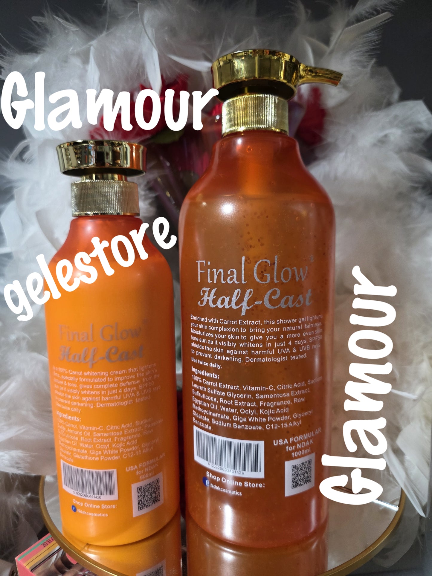 2pcs. Set: Final Glow half-cast carrot whitening body lotion & shower gel with 💯 carrot for face and body. Spf 50.  Super effective
