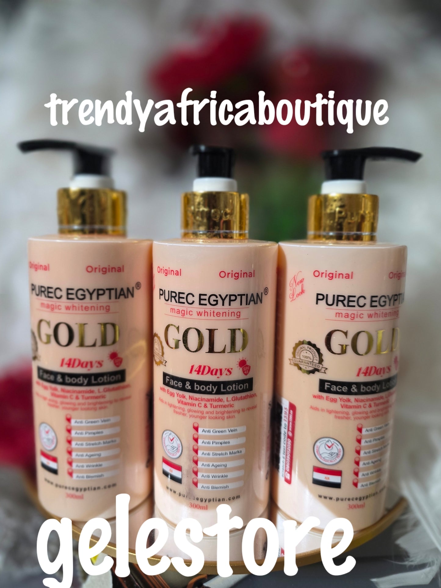 Perfect combo: 2pcs. Purec Egyptian magic whitening GOLD face & body lotion & skim free milk serum, Fast whitening formulated to evenly lighten, l