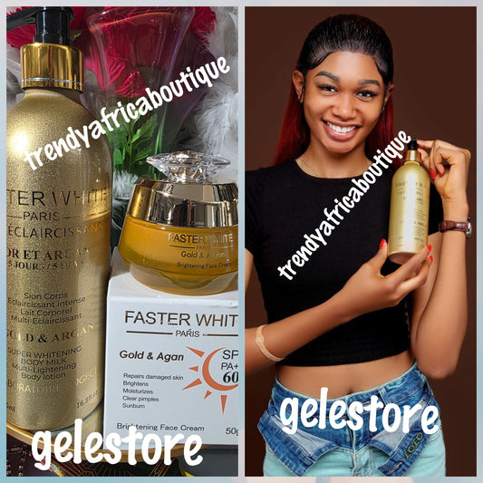 New product alert: 2pcs. Faster White Paris Gold & Argan multi lightening body lotion & face cream. Repairs damaged skin. ALL skin type: hydroquinone FREE!!.